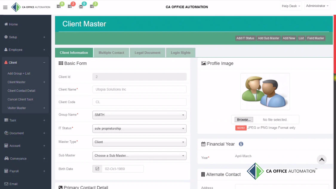 screenshot of CA Office Automation